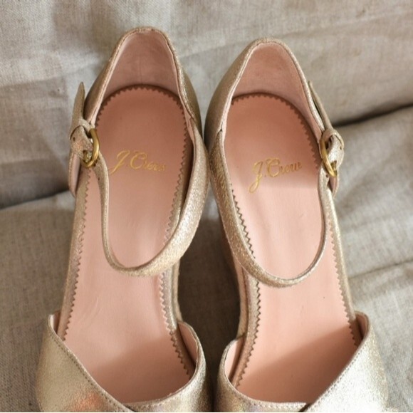 J. Crew Metallic Champagne Lt. Gold Leather Platform Espadrille Size 7.5 - Picture 5 of 11
